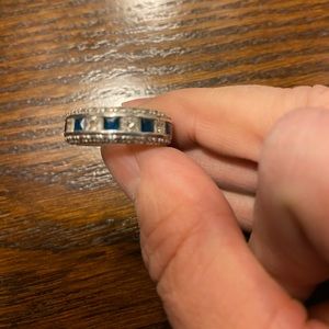 Stunning sterling silver, CZ and simulated sapphire eternity band
